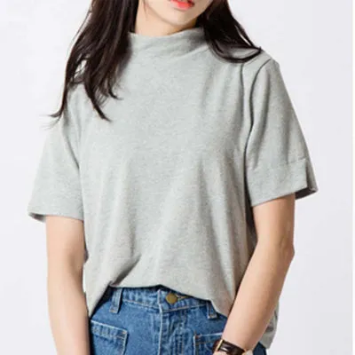 New Fashion 2017 Summer Korean Style All-match Solid Surtleneck Short Sleeve Women T-shirt Female Shirt Fresh Color Women Tops