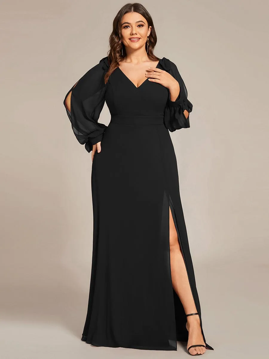 Open Lantern Sleeve A-Line Bridesmaid Dress