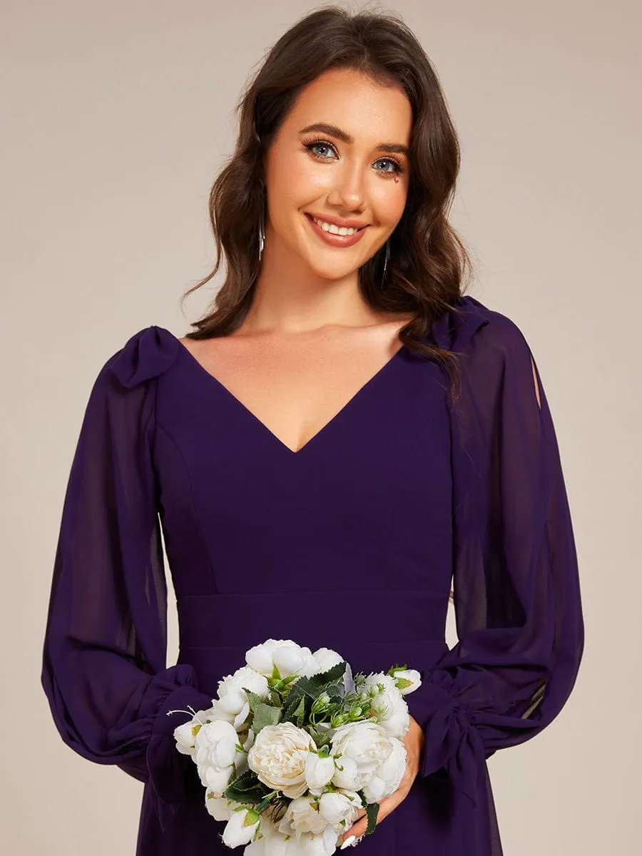 Open Lantern Sleeve A-Line Bridesmaid Dress