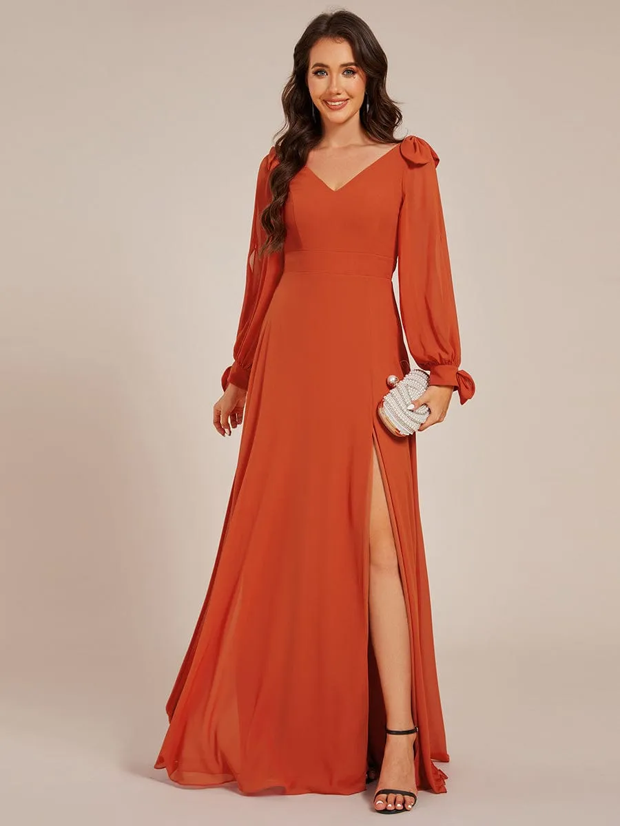 Open Lantern Sleeve A-Line Bridesmaid Dress