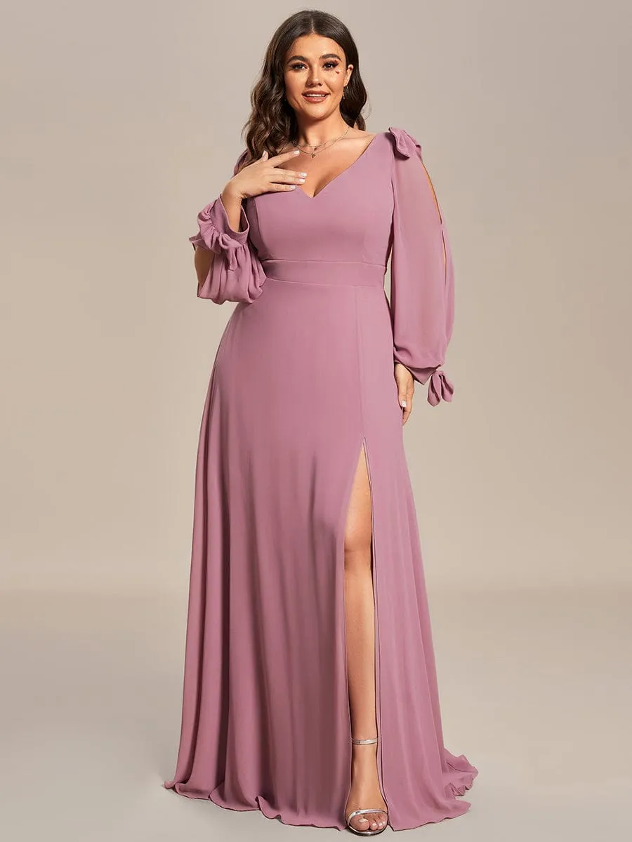 Open Lantern Sleeve A-Line Bridesmaid Dress