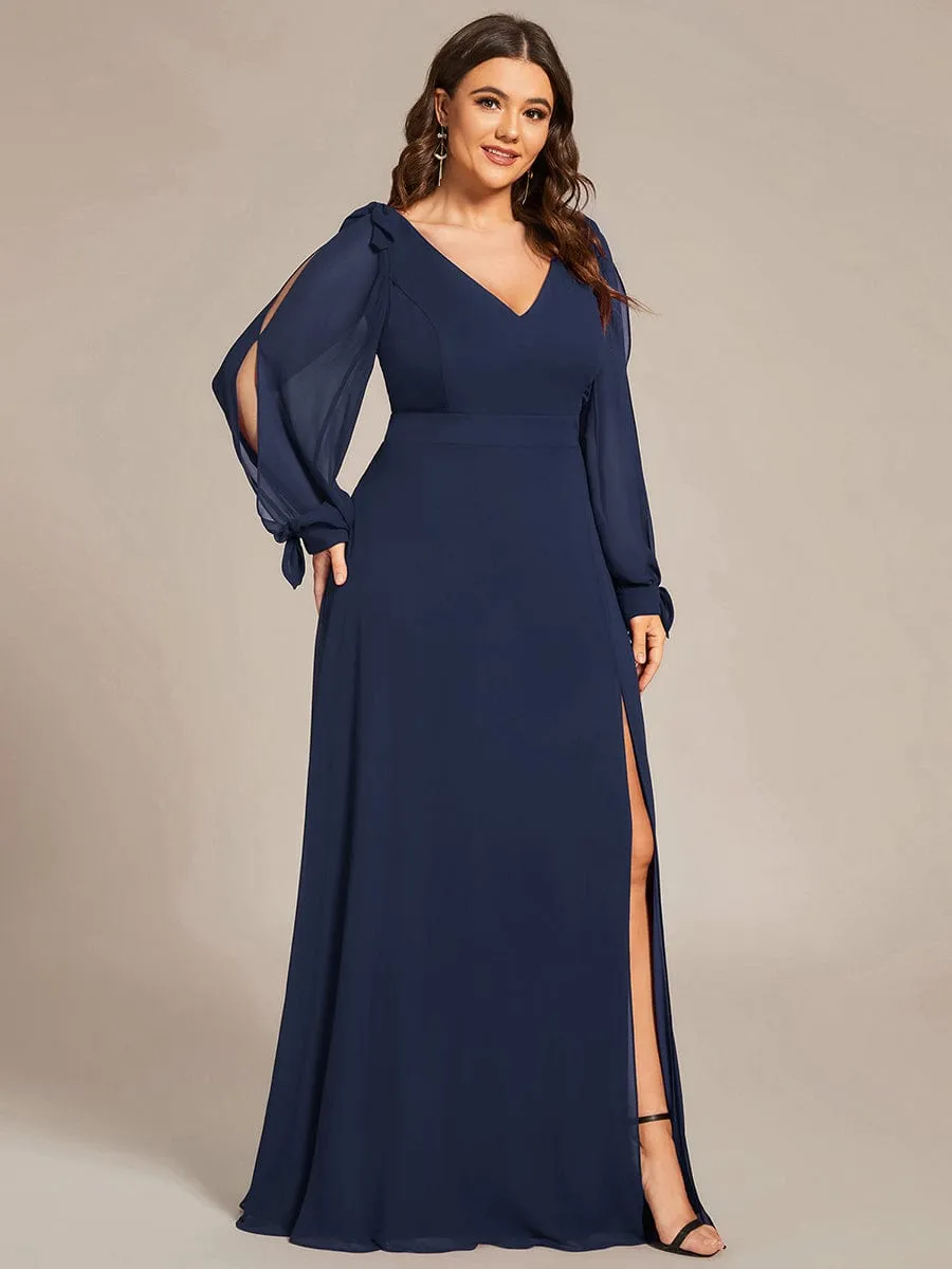 Open Lantern Sleeve A-Line Bridesmaid Dress