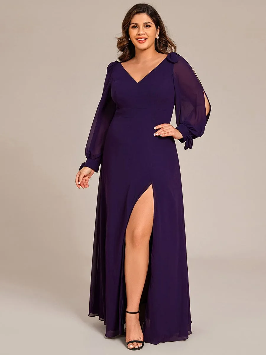 Open Lantern Sleeve A-Line Bridesmaid Dress