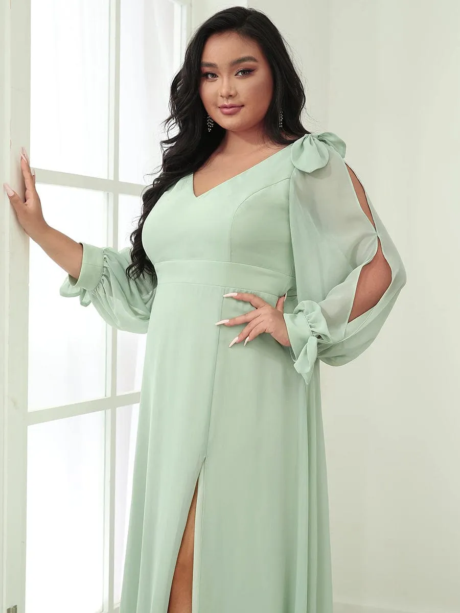 Open Lantern Sleeve A-Line Bridesmaid Dress