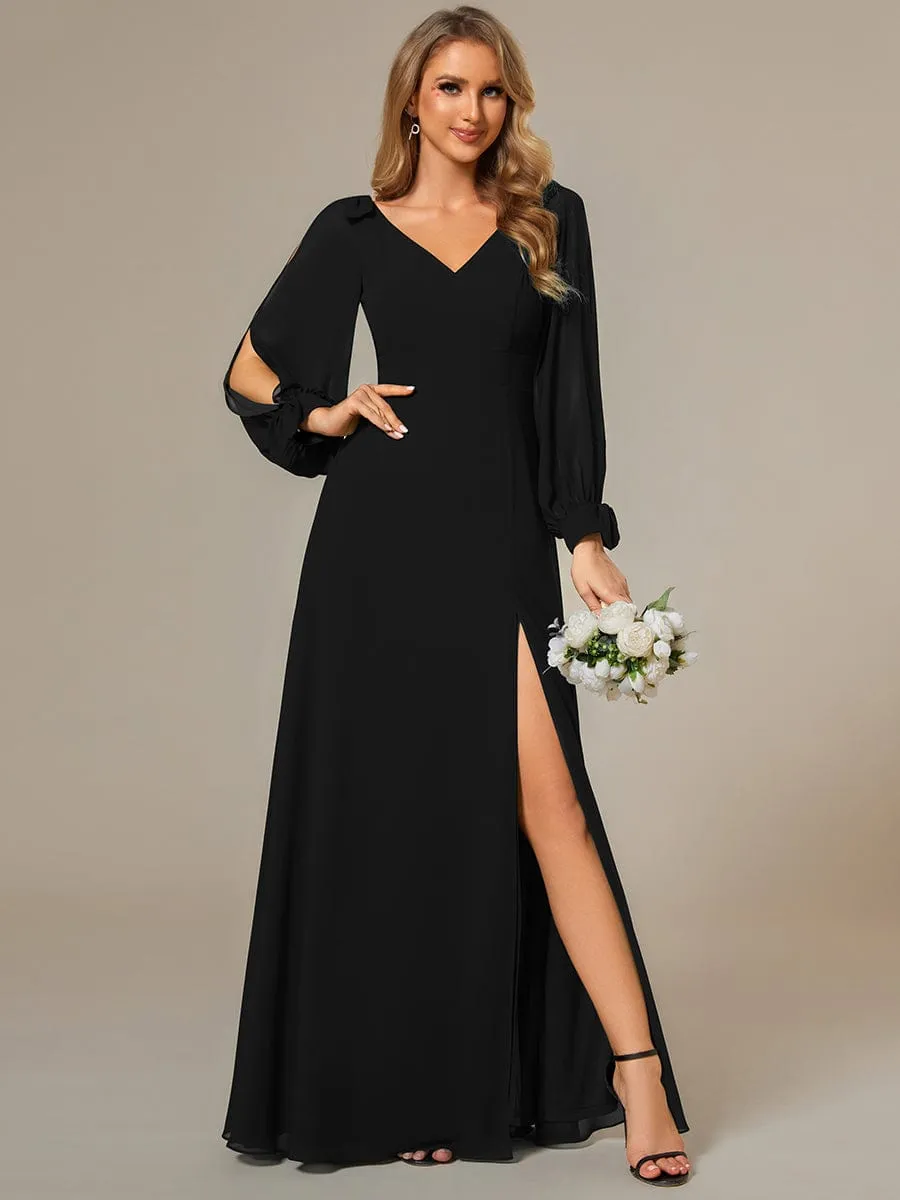 Open Lantern Sleeve A-Line Bridesmaid Dress