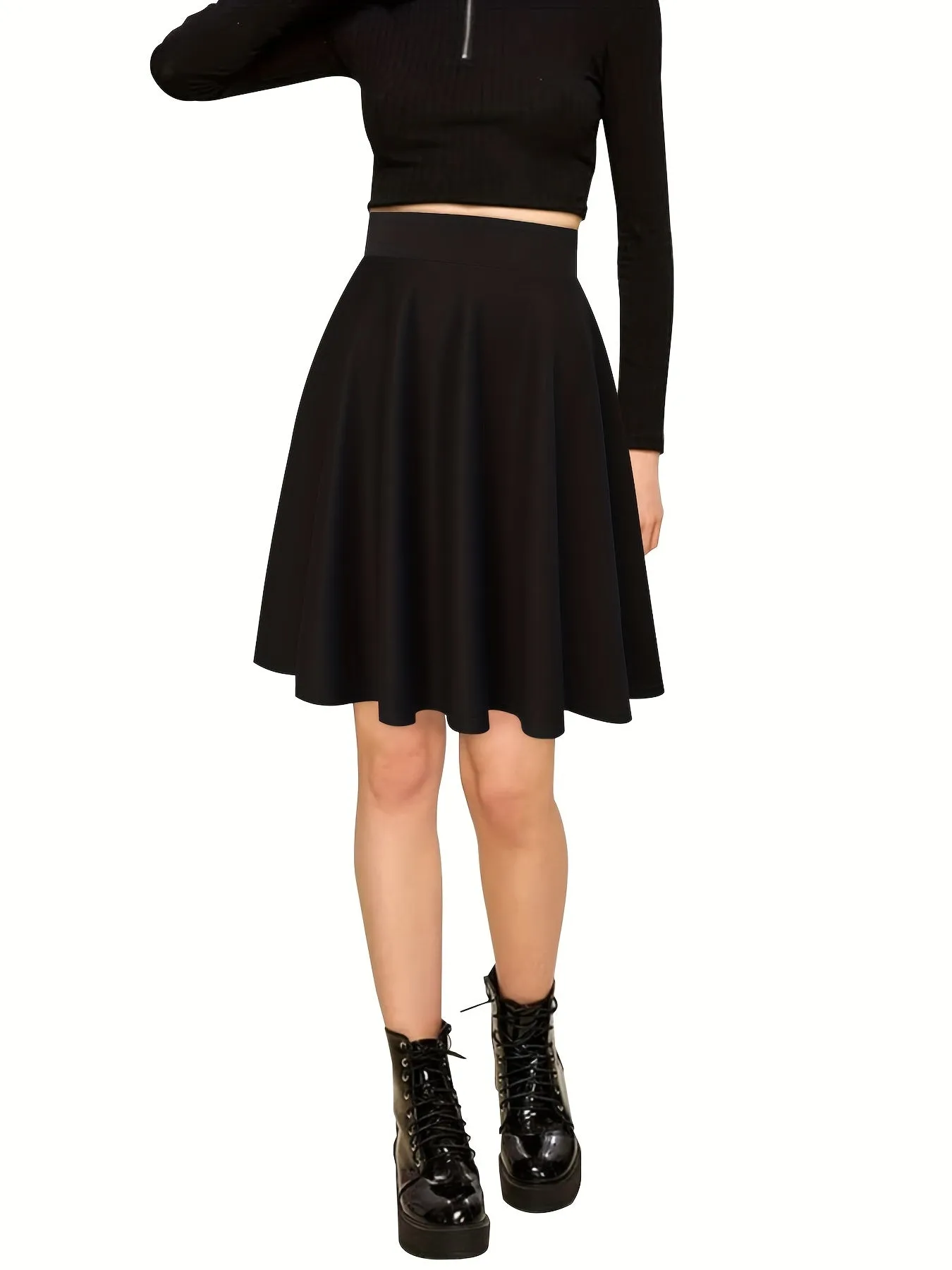 Pleated Skater Skirts Chic High Waist ALine Casual Style