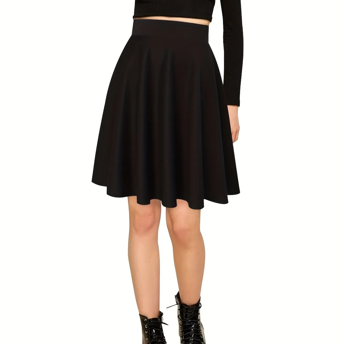 Pleated Skater Skirts Chic High Waist ALine Casual Style