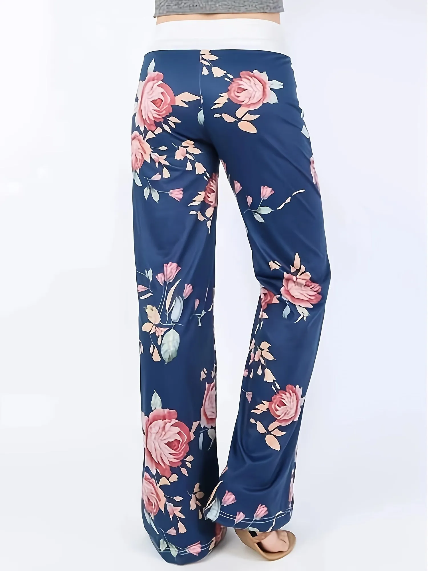 Plus Size Floral Print High Rise Drawstring Long Pants for Women, Offering Slight Stretch and Casual Comfort