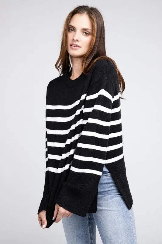 Ribbed Hem Stripe Sweater