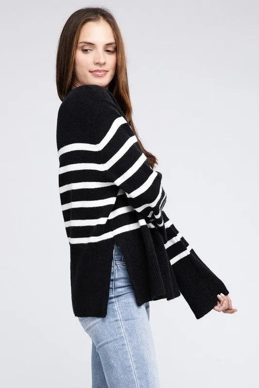 Ribbed Hem Stripe Sweater