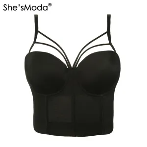 She'sModa Basic Smooth Cut Cross Spandex Push Up Bralet Women's Bustier Bra Cropped Top Vest Plus Size