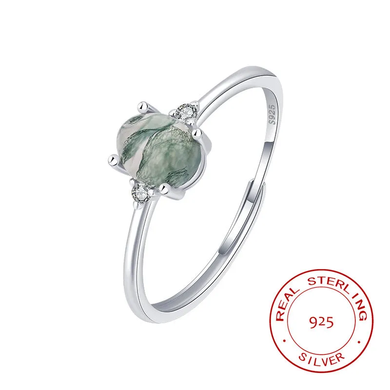 Silver Green Moss - Water Plants Agate Female Ring