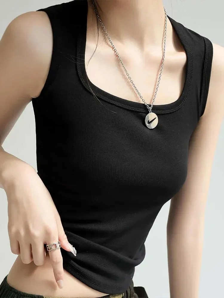 Slim O-neck Sleeveless Double Nylon Short Sleeve Tee