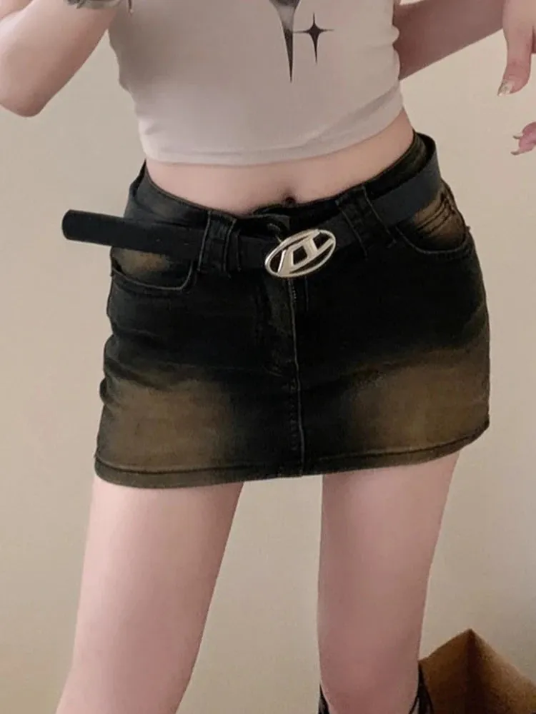 Summer Vintage Washed Sexy Women Mini Skirts Korean Fashion Casual Simple Chicly High Waist Slim XS-XL Female Jean Y2K Skirt