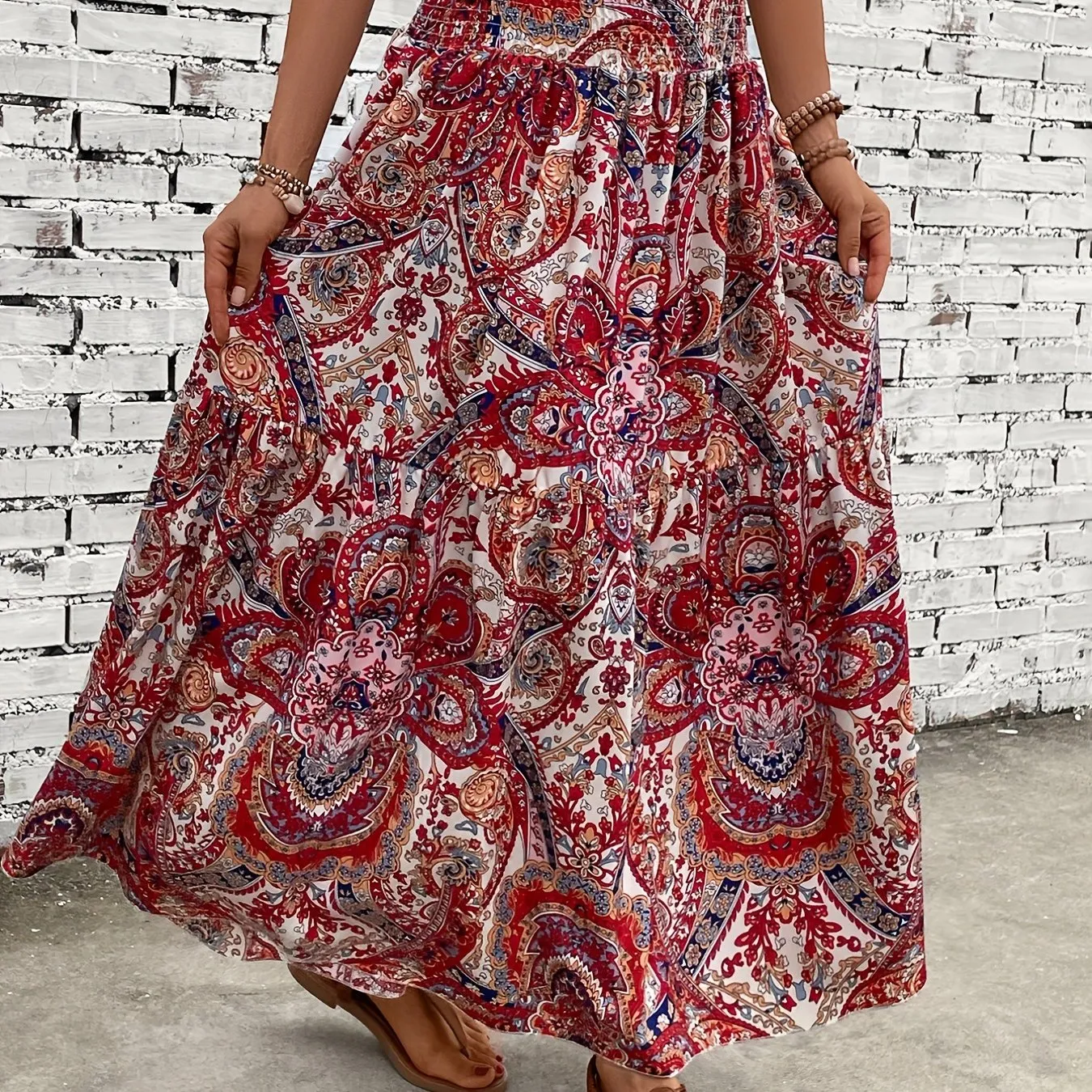 Summerready Paisley Print Shirred Waist Skirt for Women