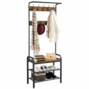 versatile 72" Industrial Entryway Hall Tree with Bench and Storage, Rustic Brown