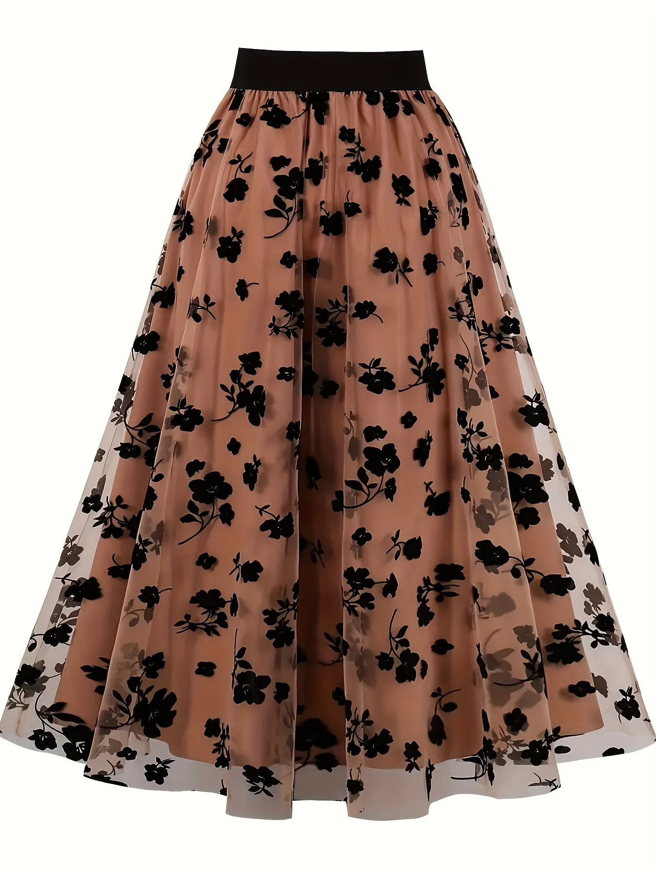 Vintage floral mesh swing skirt for all seasons