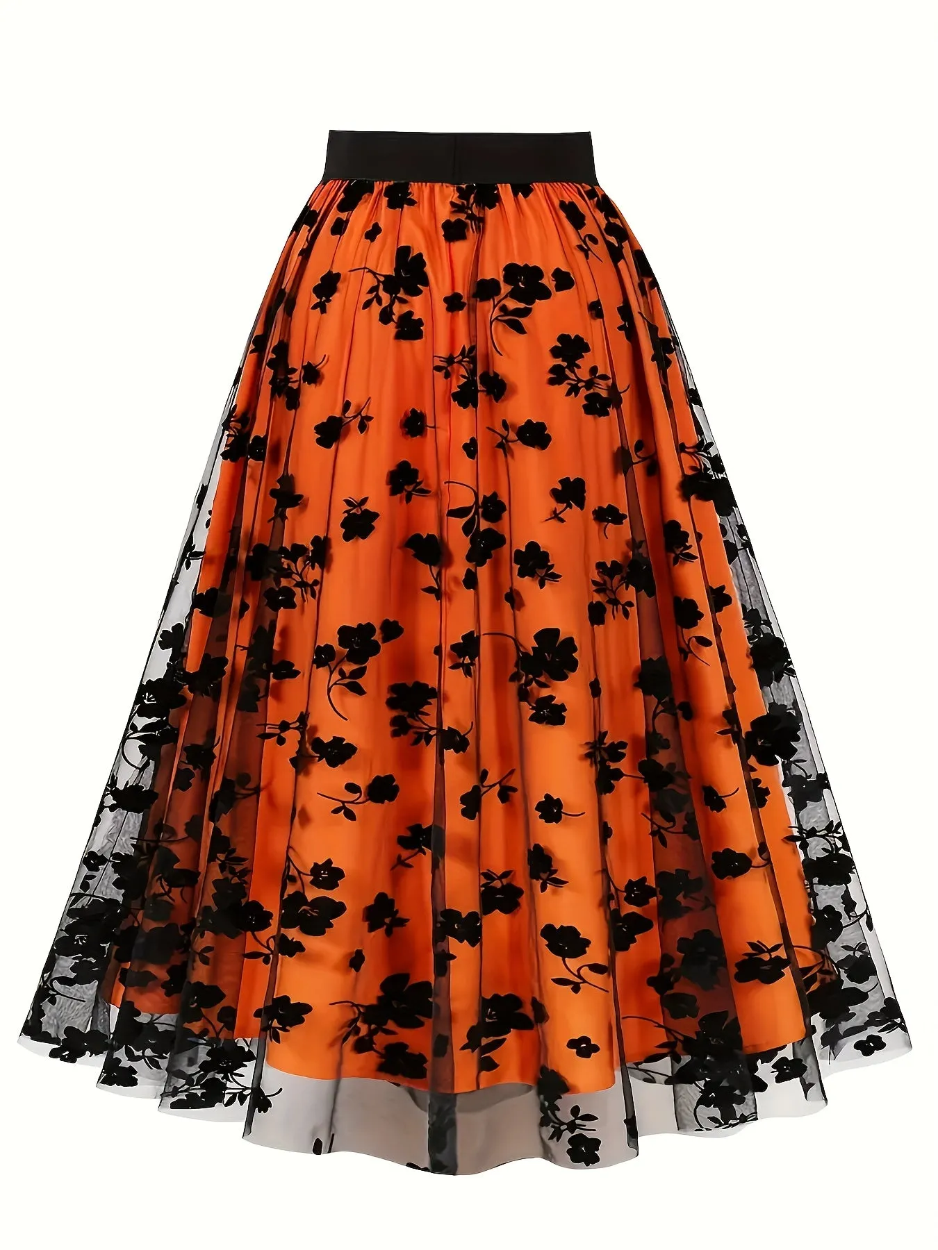 Vintage floral mesh swing skirt for all seasons