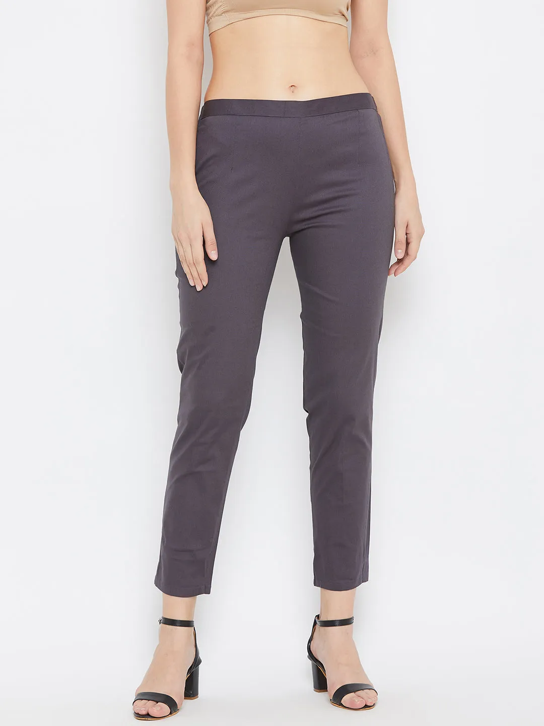 Women Grey Regular Fit Solid Pants