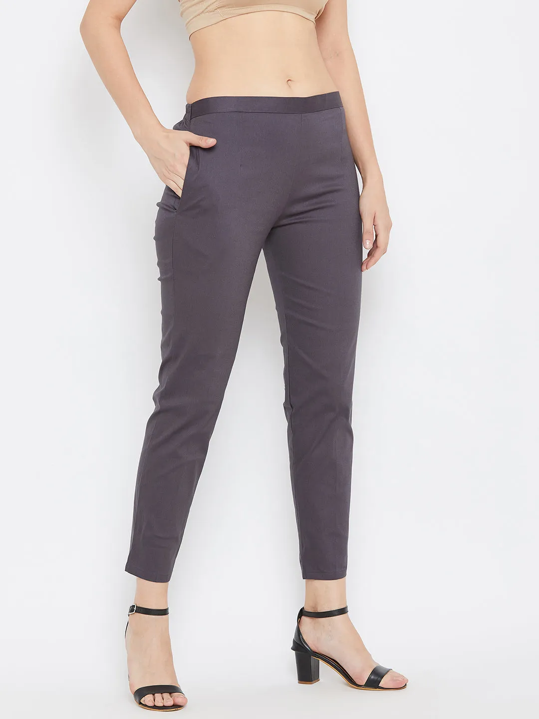 Women Grey Regular Fit Solid Pants