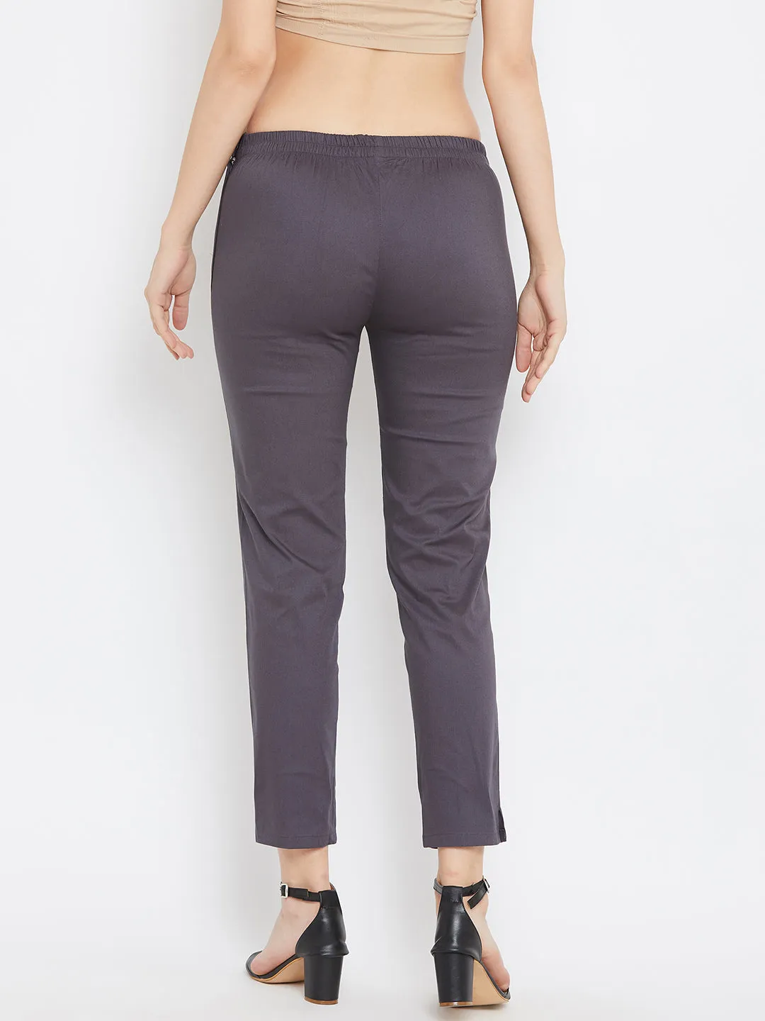 Women Grey Regular Fit Solid Pants