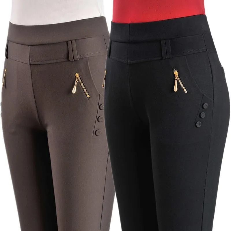 Women Long Loose High Waist Stretchy Trousers